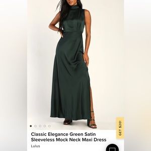Lulu’s Classic Elegance Green Satin Maxi Dress